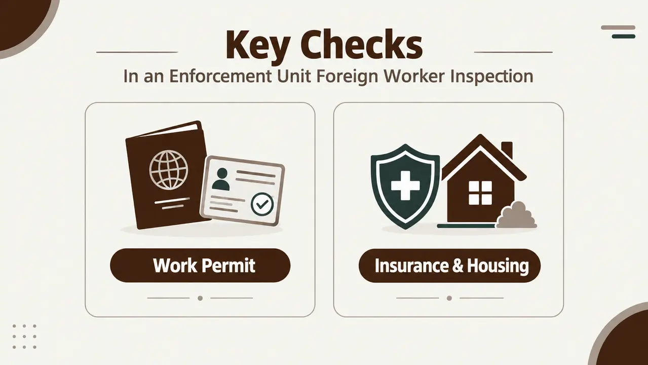What is checked in a foreign worker employment inspection by the Enforcement Unit?